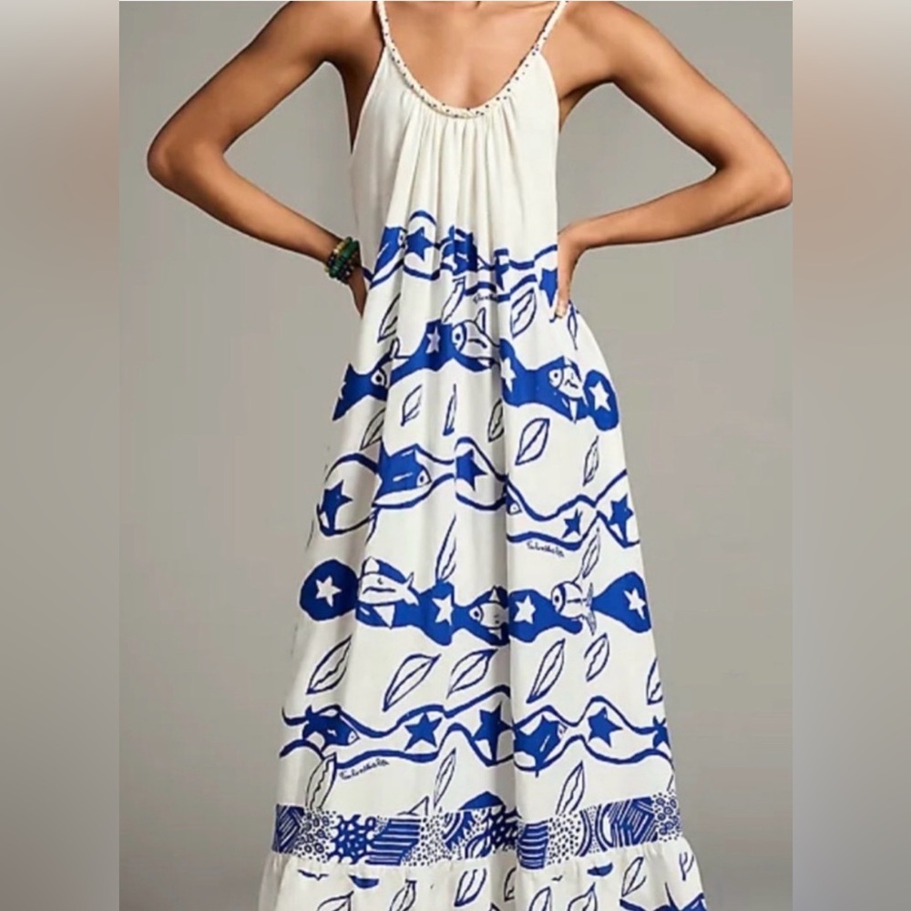 Farm Rio Pitta Waves linen blend maxi dress